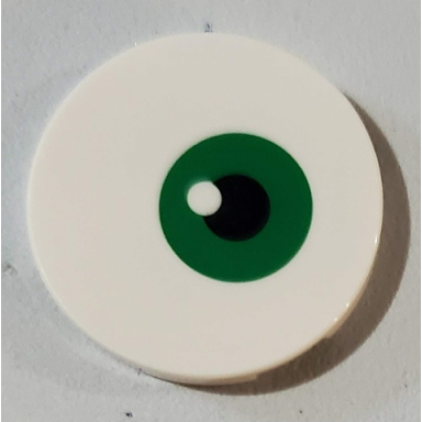 white tile round 3 x 3 with green and black eye pattern