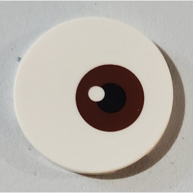 white tile round 3 x 3 with reddish brown and black eye pattern