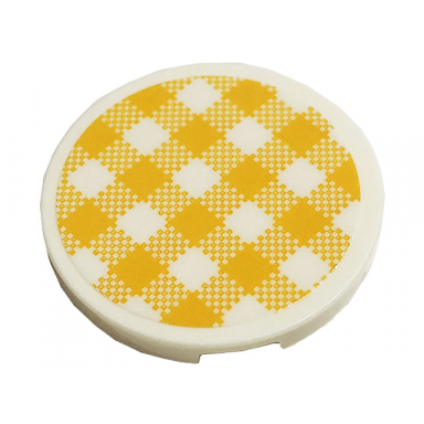 white tile round 3 x 3 with bright light orange and white checkered pattern sticker - set 41444