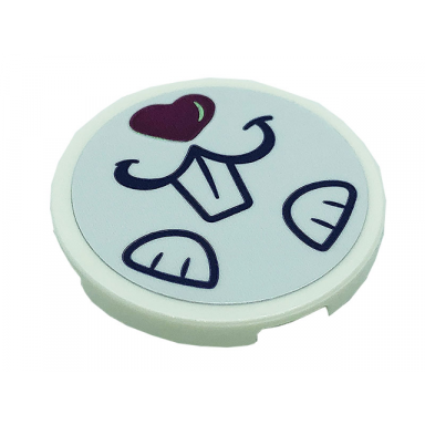 white tile round 3 x 3 with rabbit face with heart nose pattern sticker - set 41685