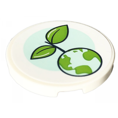 white tile round 3 x 3 with plant sapling and earth pattern sticker - set 41707