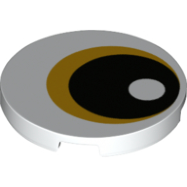 white tile round 3 x 3 with bright light orange and black eye pattern