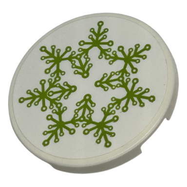 white tile round 3 x 3 with lime plant leaves in snowflake wreath pattern sticker - set 40528