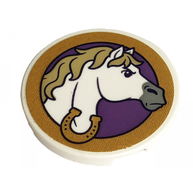 white tile round 3 x 3 with white horse gold horseshoe and frame on medium lavender background pattern sticker - set 43195