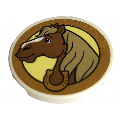 white tile round 3 x 3 with medium nougat horse gold horseshoe and frame on bright light yellow background pattern sticker - set 43195
