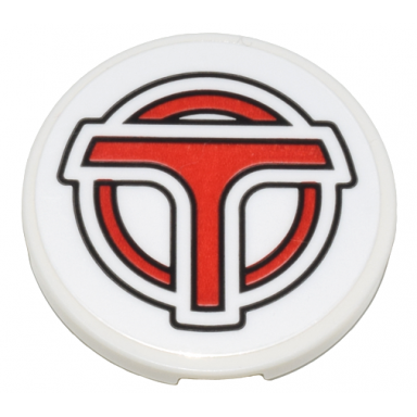 white tile round 3 x 3 with red airport shuttle logo t on circle with black outlines pattern sticker - set 80036