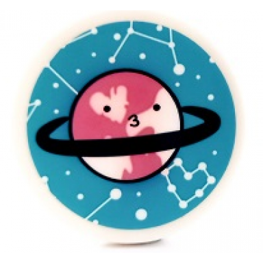 white tile round 3 x 3 with planet with face black ring and star constellations on medium azure background pattern sticker - set 41450