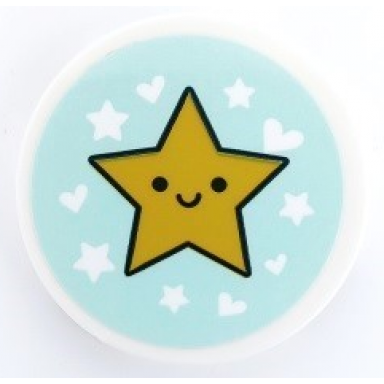 white tile round 3 x 3 with yellow star with face hearts and stars on light aqua background pattern sticker - set 41450