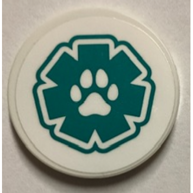 white tile round 3 x 3 with paw print on dark turquoise emt star of life pattern sticker - set 60380