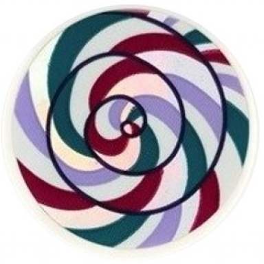 white tile round 3 x 3 with magenta dark turquoise and lavender swirl and spiral on iridescent mirrored background pattern sticker - set 41689