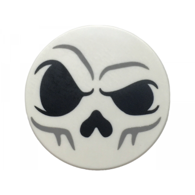 white tile round 3 x 3 with skull with black eyes and nose and light bluish gray contours pattern the legend of zelda skulltula face