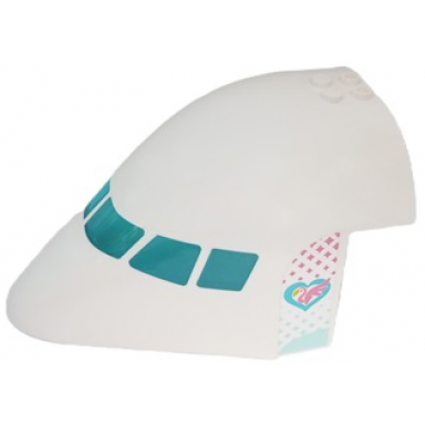 white aircraft fuselage forward top curved 8 x 12 x 6 with 6 window panes with molded trans-light blue glass and dark pink flamingo with bright light orange beak and medium azure heart pattern on both sides stickers - set 41429