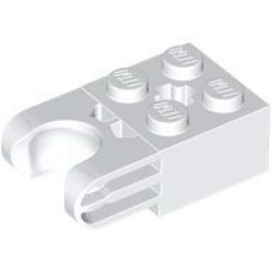 white technic brick modified 2 x 2 with ball socket and axle hole - straight forks with round ends and closed sides