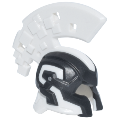 white minifigure headgear helmet with cheek protection and large pixelated crest with molded pearl dark gray frame pattern