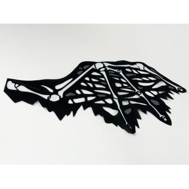 white cloth wing dragon right tattered with bones black skin and dark bluish gray spots pattern