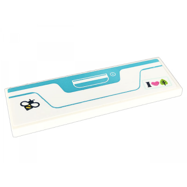 white tile 2 x 6 with medium azure line and panel letter i heart leaf and bee pattern sticker - set 41707