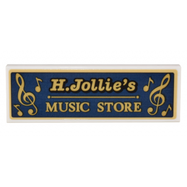 white tile 2 x 6 with gold h jollies music store and music notes pattern sticker - set 10308
