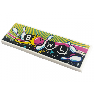 white tile 2 x 6 with bowl dark pink bowling ball and white skittles pattern sticker - set 41708