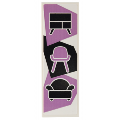 white tile 2 x 6 with sign with medium lavender chair and black couch and cabinet pattern sticker - set 41732