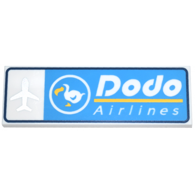 white tile 2 x 6 with dark azure and dark blue sign silver airplane white and yellow bird and dodo airlines pattern