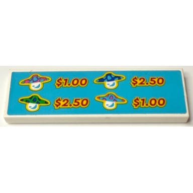 white tile 2 x 6 with 4 dreamling mushrooms with hats $1.00 and $2.50 prices on medium azure background pattern sticker - set 71461