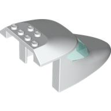 white aircraft fuselage forward top curved 6 x 10 x 4 with 2 window panes with molded trans-light blue glass pattern