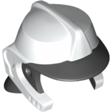 white minifigure headgear fire helmet with molded black visor and neck protection pattern