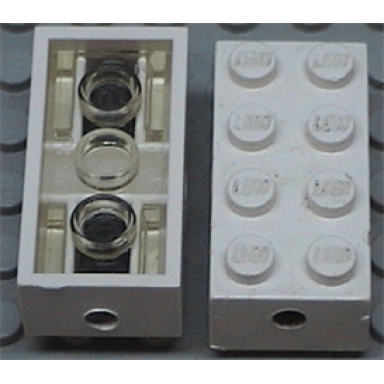 white brick modified 2 x 4 with wheels holder trans-clear bottom