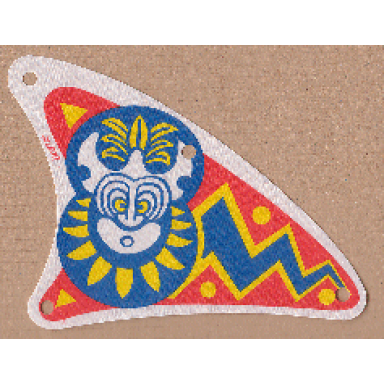 white cloth sail triangular curved with islander pattern