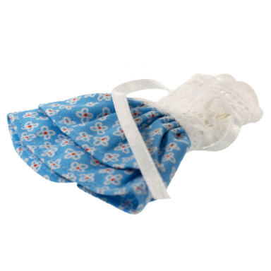 white scala clothes female dress with blue skirt with white flowers pattern