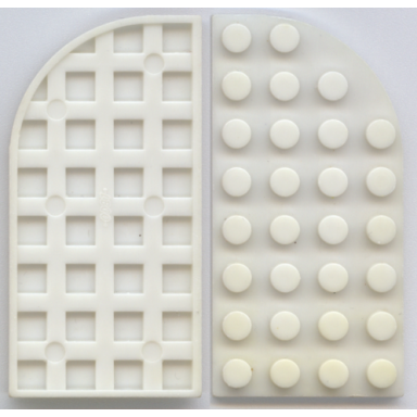 white plate round curved 4 x 8 left with waffle bottom