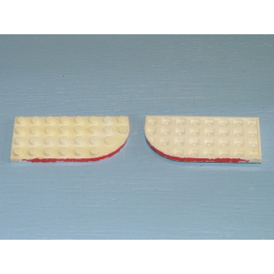 white plate round curved 4 x 8 left with waffle bottom with red line on curved edge pattern