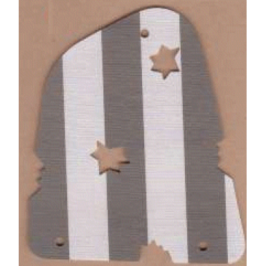 white cloth sail with cannonball damage with dark gray stripes pattern