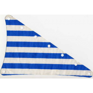 white cloth sail triangular 14 x 22 with blue thin stripes pattern
