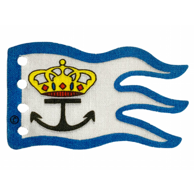 white cloth flag 8 x 5 wave with blue border yellow crown and black anchor pattern