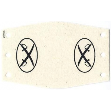 white cloth vehicle roof wagon with black crossed cutlasses in oval pattern