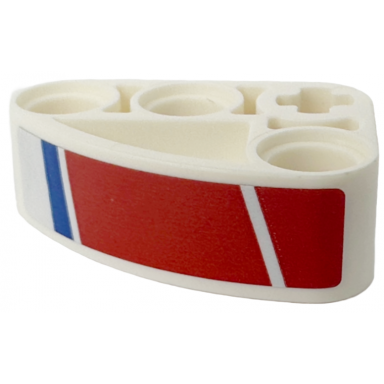white technic liftarm modified l-shape quarter ellipse thick 2 x 3 with red and blue stripes pattern model left side sticker - set 42153
