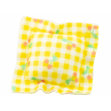 white scala cloth pillow small checkered with yellow lines and cherries pattern