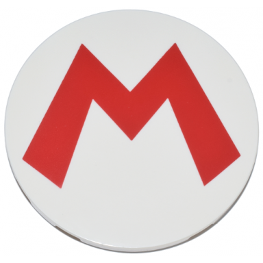 white tile round 6 x 6 with super mario logo red capital letter m pattern
