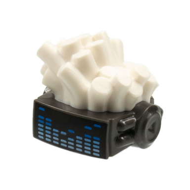 white minifigure hair tubes cables and pearl dark gray robot vr visor headset with music equalizer pattern