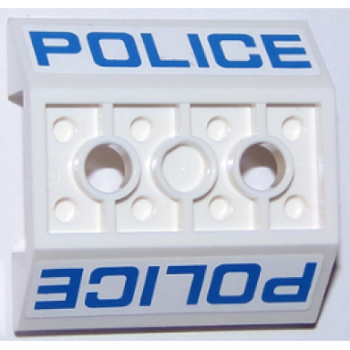 white slope inverted 45 4 x 4 double with 2 holes with blue police pattern on both sides stickers - set 60047