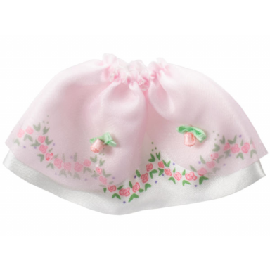 white belville clothes skirt long with rose pattern border and sheer pink layer with 2 pink rosettes