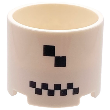 white brick round 3 x 3 x 2 with recessed center and axle hole with black checkered and 2 squares pattern