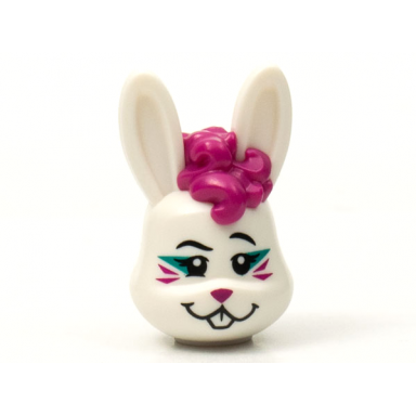 white minifigure head modified bunny rabbit with magenta curly hair whiskers and nose pattern