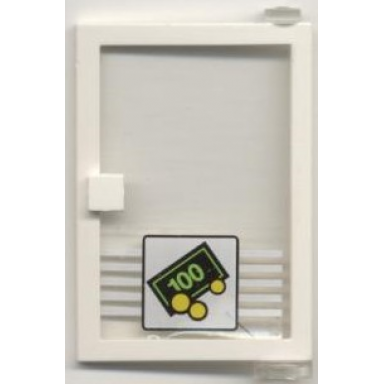 white door 1 x 4 x 5 right with trans-clear glass and bill coins pattern sticker - set 1490