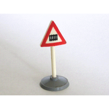 white road sign with post triangle with level crossing pattern type 1 base