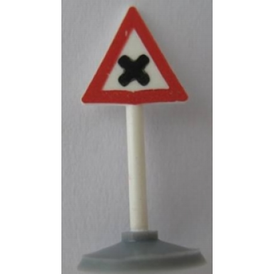 white road sign with post triangle with x pattern type 1 base