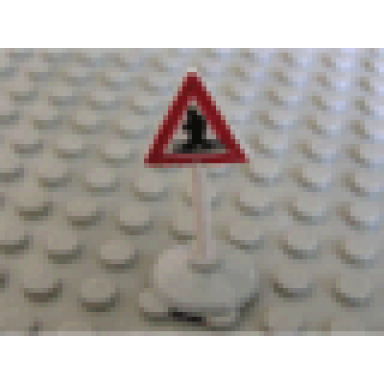 white road sign with post triangle with man crossing pattern type 1 base