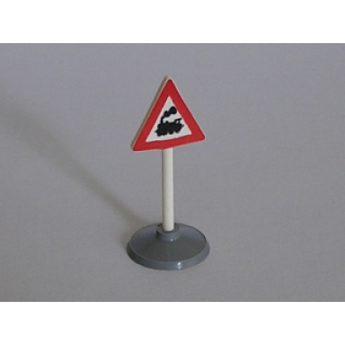 white road sign with post triangle with train engine pattern type 1 base