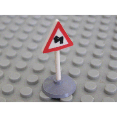 white road sign with post triangle with curved road pattern type 1 base